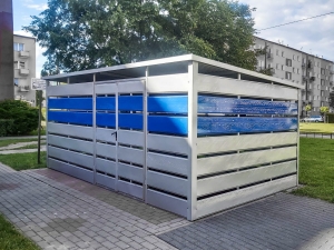 Wiata śmietnikowa 5x3m srebrny + niebieski