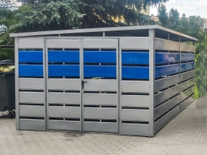 Wiata śmietnikowa 3x5m srebrny + niebieski + spad na lewo