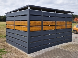 Wiata śmietnikowa 4x5m matowy grafit + dąb rustykalny