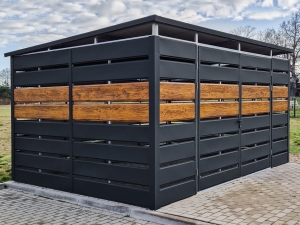 Wiata śmietnikowa 5x5m matowa czern + dąb rustykalny