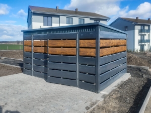 Wiata śmietnikowa 3,5x3m matowy grafit + dąb rustykalny