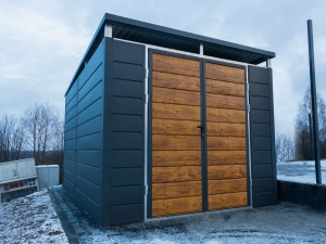 Wiata śmietnikowa 3x4m zabudowana - matowy grafit + dąb rustykalny