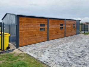 Hala blaszana 10x6m Matowy Grafit + Dąb rustykalny