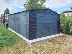 Garaż blaszany 4x5 czerń + grafit, konstrukcja z profili