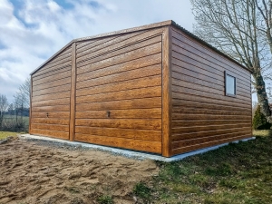 Garaż blaszany drewnopodobny 6x5m Dąb rustykalny, kostrukcja z profili ocynkowanych