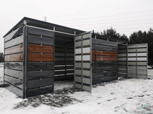 Wiata śmietnikowa schowek 7x2,5m Matowa Czerń + Orzech