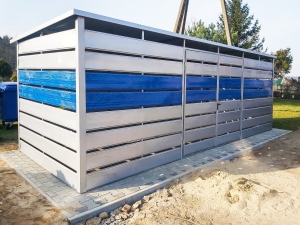 Wiata śmietnikowa schowek 7x2,5m Srebrny + Niebieski