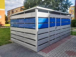Wiata śmietnikowa schowek 4,5x2,5m Srebrny + Niebieski