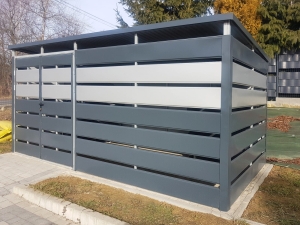 Wiata śmietnikowa schowek 5x2,5m Grafit + Srebny + Drzwi dwuskrzydłowe