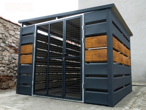 Wiata śmietnikowa schowek 3x3m Matowy Grafit + Dąb rustykalny + Furtka z siatki 