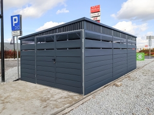 Zabudowa na śmietniki / Wiata śmietnikowa 4 x 6,5 m, matowy grafit, spad na lewo