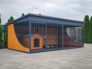 Kojec dla psa 4x3m z zadaszeniem, podłogą, budą XXL i miskami