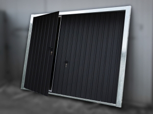 Brama garażowa uchylna Matowa Czerń 2380x2100mm T7 pionowy + furtka
